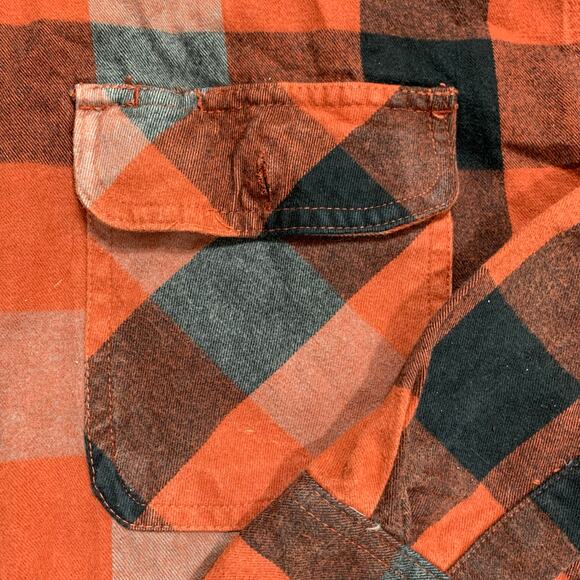 Work n Sport Mens Orange Thick Plaid Super Brawny Work Shirt Flannel LARGE - Picture 7 of 8